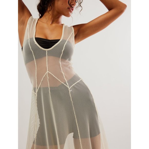 Free People Sheer Cream Chemise with Black Accents - Picture 3 of 7